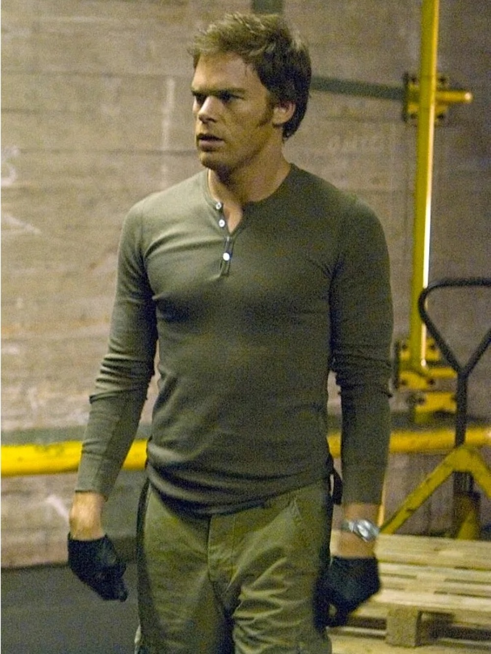 American Apparel Shirt Mens XL Brown Henley Thermal Dexter Morgan Cosplay READ